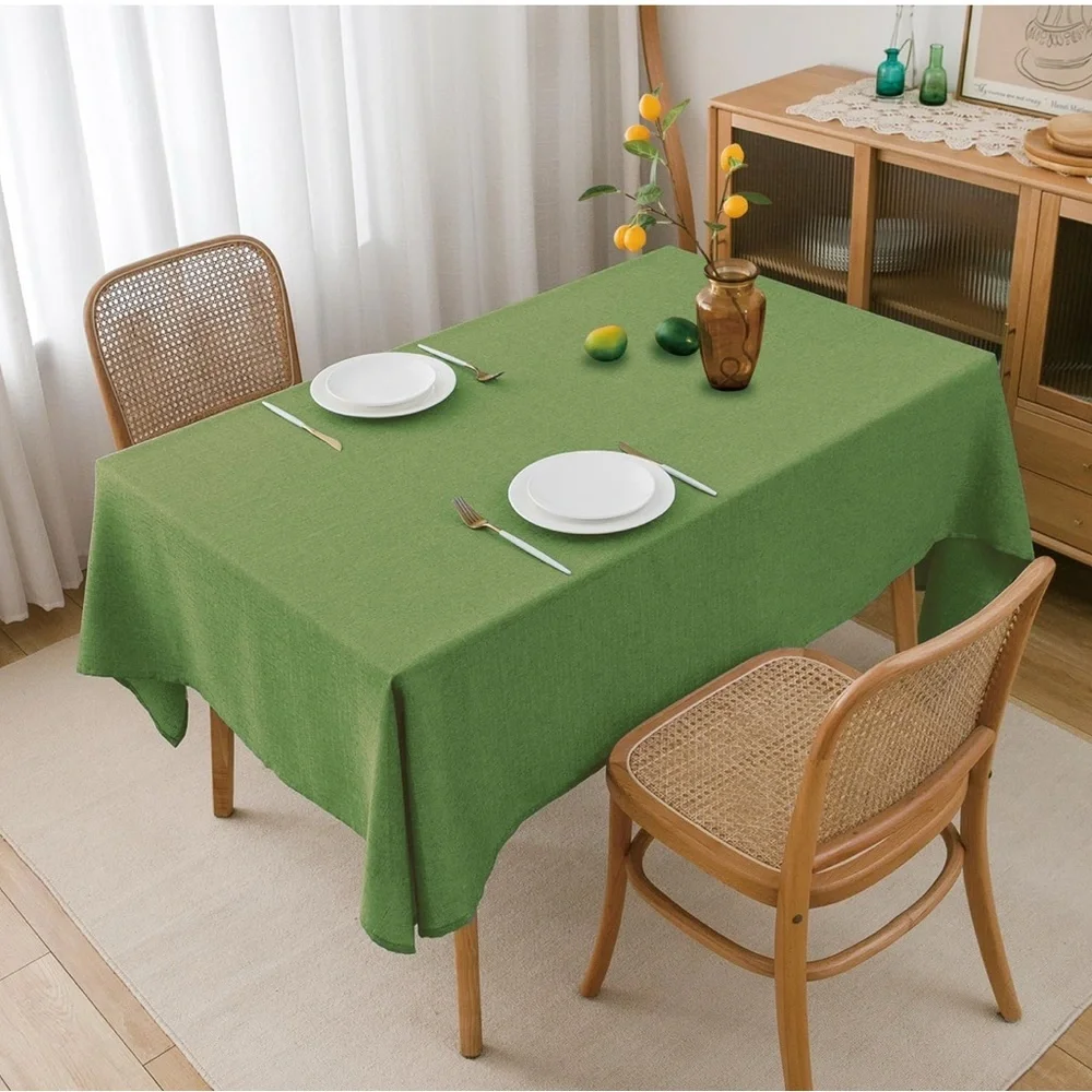 Olive Green Tablecloth Rectangle, Linen Table Cloth Water Resistant Faux